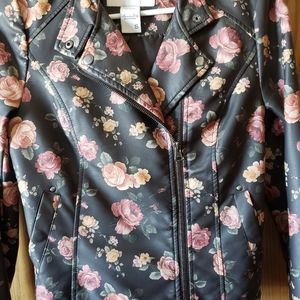 Gray with flowers "leather" jacket  Size SM
